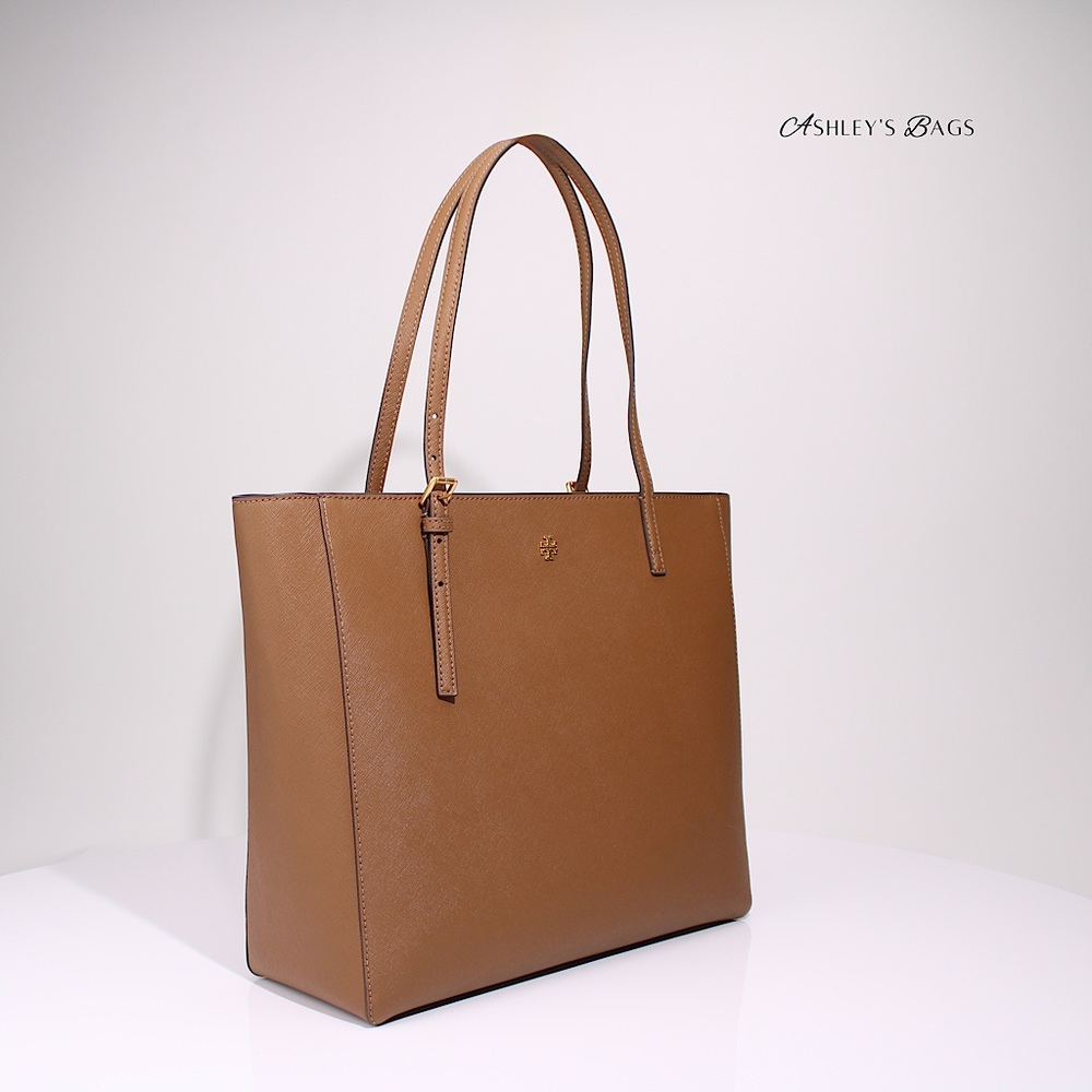 Tory Burch Large Leather Emerson Tote In Moose Brown - Picture 3 of 8